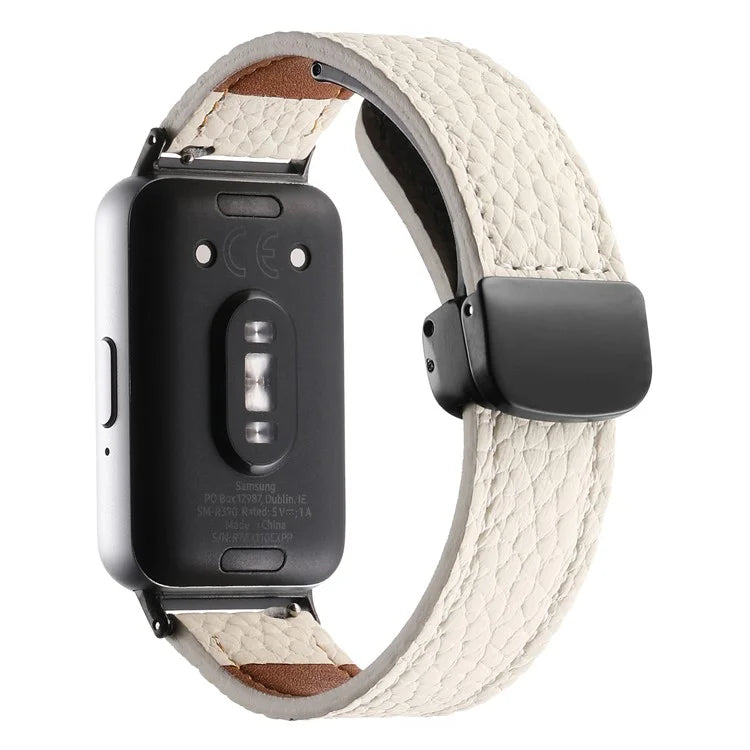 For Samsung Galaxy Fit3 Watch Strap Litchi Texture Genuine Cow Leather Magnetic Band