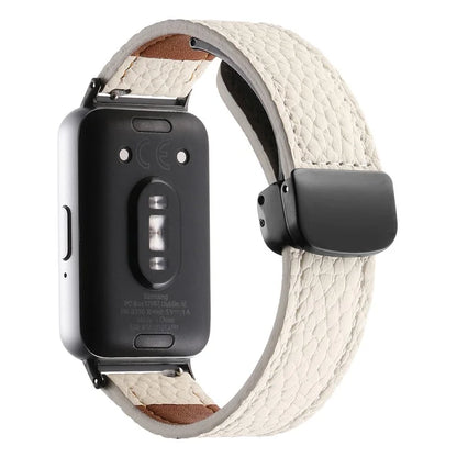 For Samsung Galaxy Fit3 Watch Strap Litchi Texture Genuine Cow Leather Magnetic Band