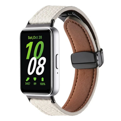 For Samsung Galaxy Fit3 Watch Strap Litchi Texture Genuine Cow Leather Magnetic Band