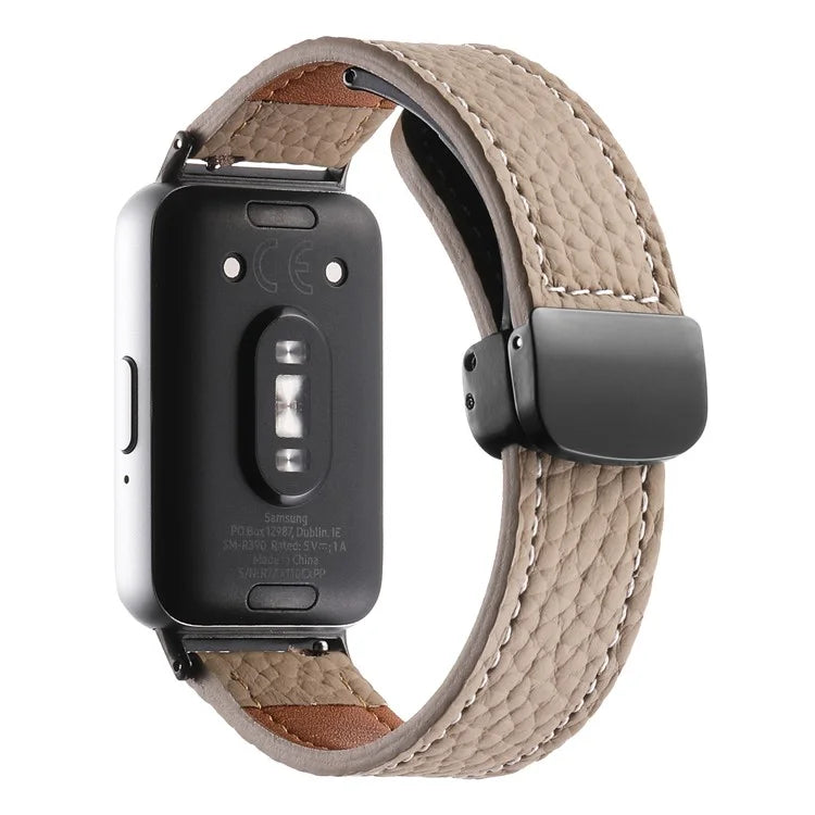 For Samsung Galaxy Fit3 Watch Strap Litchi Texture Genuine Cow Leather Magnetic Band