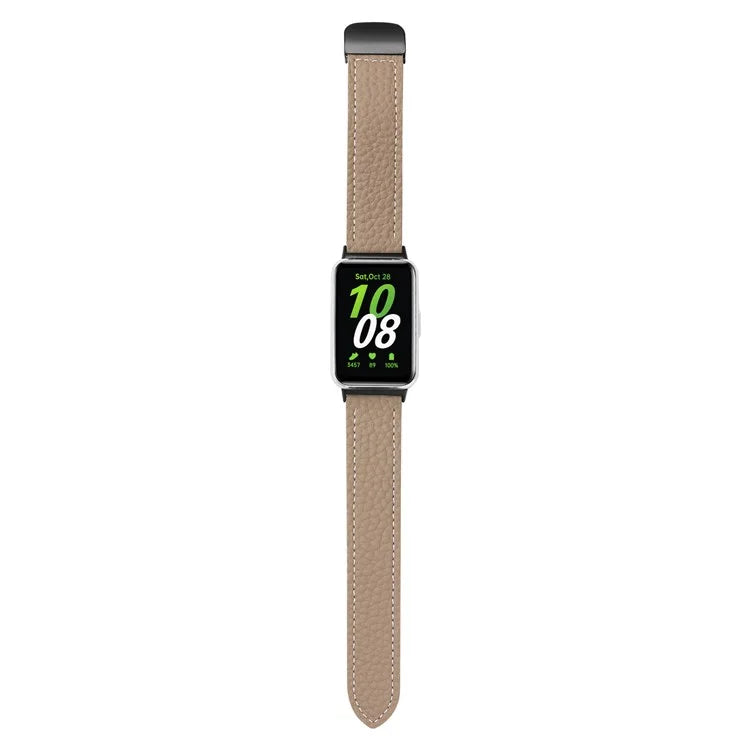 For Samsung Galaxy Fit3 Watch Strap Litchi Texture Genuine Cow Leather Magnetic Band