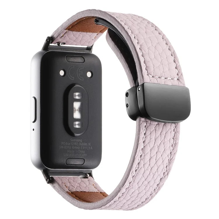 For Samsung Galaxy Fit3 Watch Strap Litchi Texture Genuine Cow Leather Magnetic Band