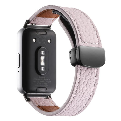 For Samsung Galaxy Fit3 Watch Strap Litchi Texture Genuine Cow Leather Magnetic Band