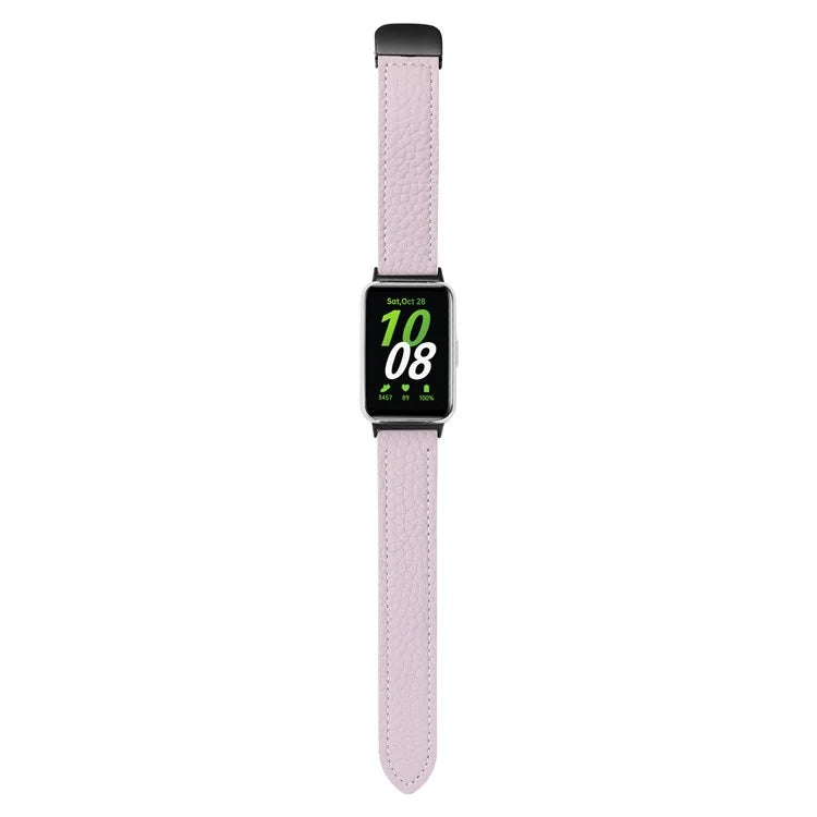 For Samsung Galaxy Fit3 Watch Strap Litchi Texture Genuine Cow Leather Magnetic Band