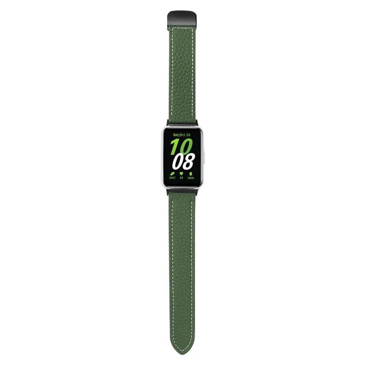 For Samsung Galaxy Fit3 Watch Strap Litchi Texture Genuine Cow Leather Magnetic Bandish Green