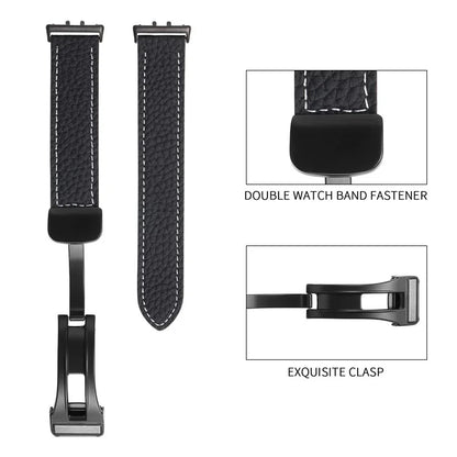 For Samsung Galaxy Fit3 Watch Strap Litchi Texture Genuine Cow Leather Magnetic Bandish Green