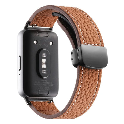 For Samsung Galaxy Fit3 Watch Strap Litchi Texture Genuine Cow Leather Magnetic Band