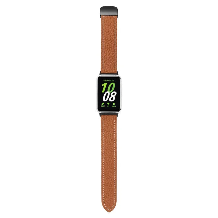 For Samsung Galaxy Fit3 Watch Strap Litchi Texture Genuine Cow Leather Magnetic Band