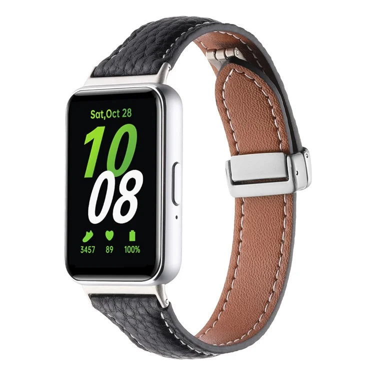 For Samsung Galaxy Fit3 Watch Band Slim Genuine Cow Leather Magnetic Replacement Strap