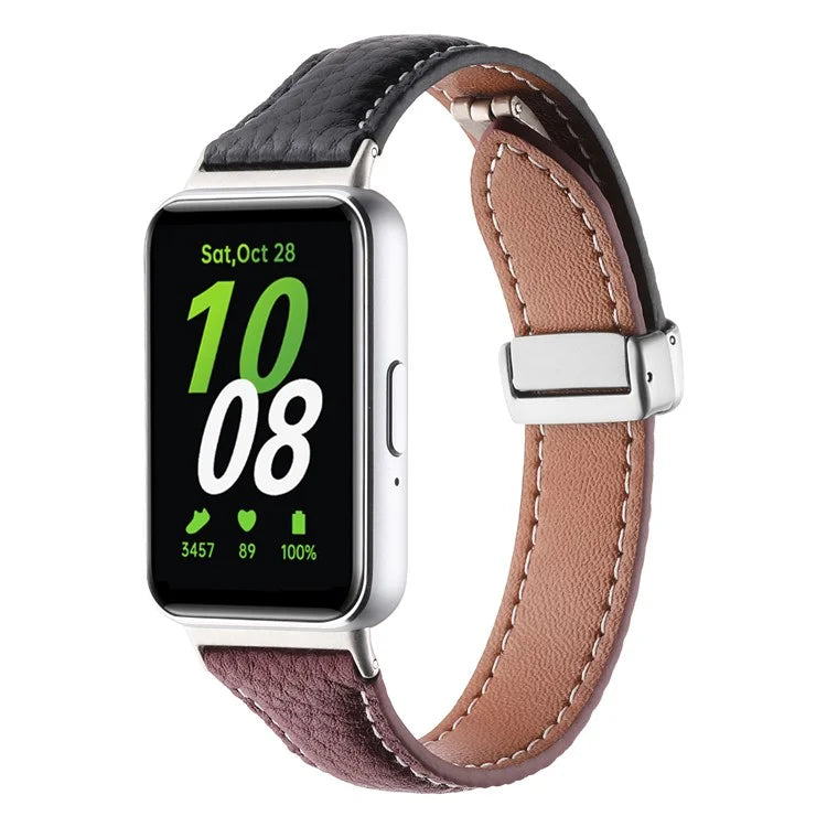 For Samsung Galaxy Fit3 Watch Band Slim Genuine Cow Leather Magnetic Replacement Strap+Rose