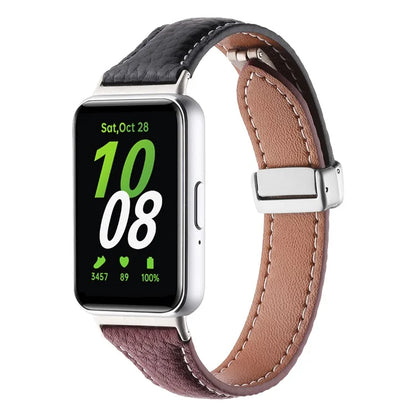 For Samsung Galaxy Fit3 Watch Band Slim Genuine Cow Leather Magnetic Replacement Strap+Rose