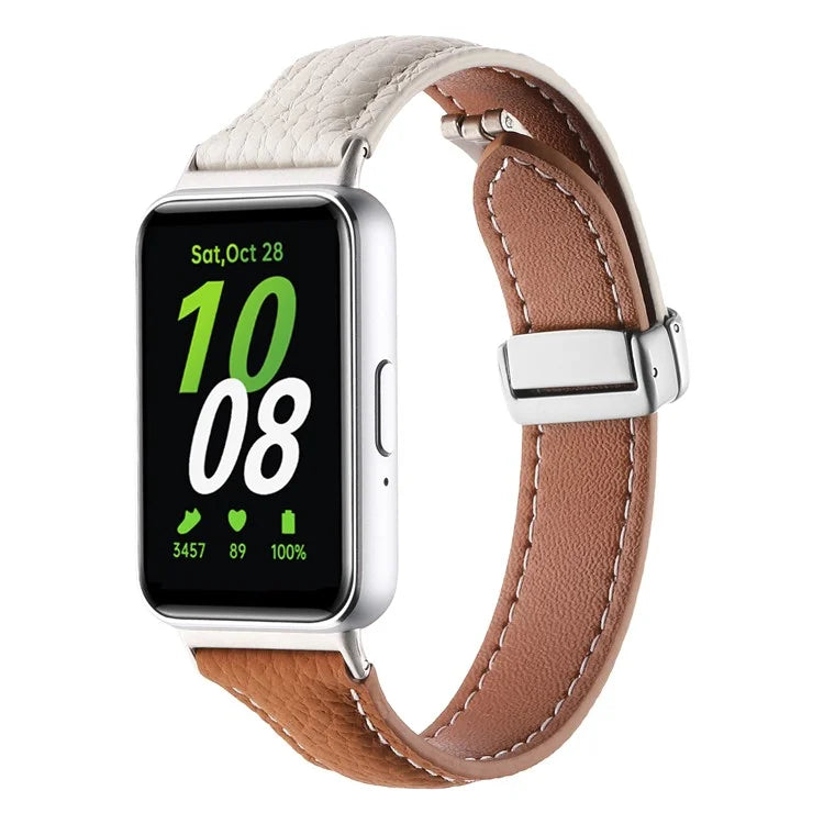 For Samsung Galaxy Fit3 Watch Band Slim Genuine Cow Leather Magnetic Replacement Strap
