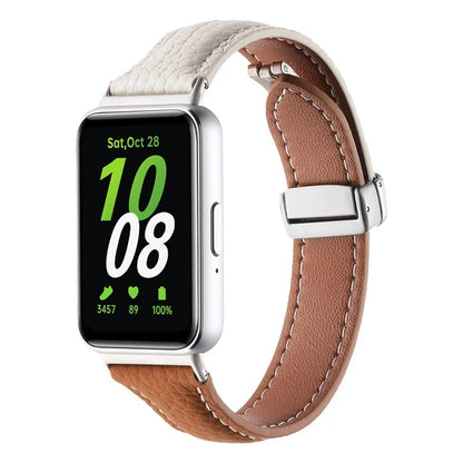 For Samsung Galaxy Fit3 Watch Band Slim Genuine Cow Leather Magnetic Replacement Strap