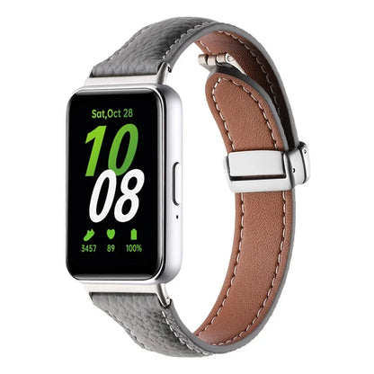 For Samsung Galaxy Fit3 Watch Band Slim Genuine Cow Leather Magnetic Replacement Strap