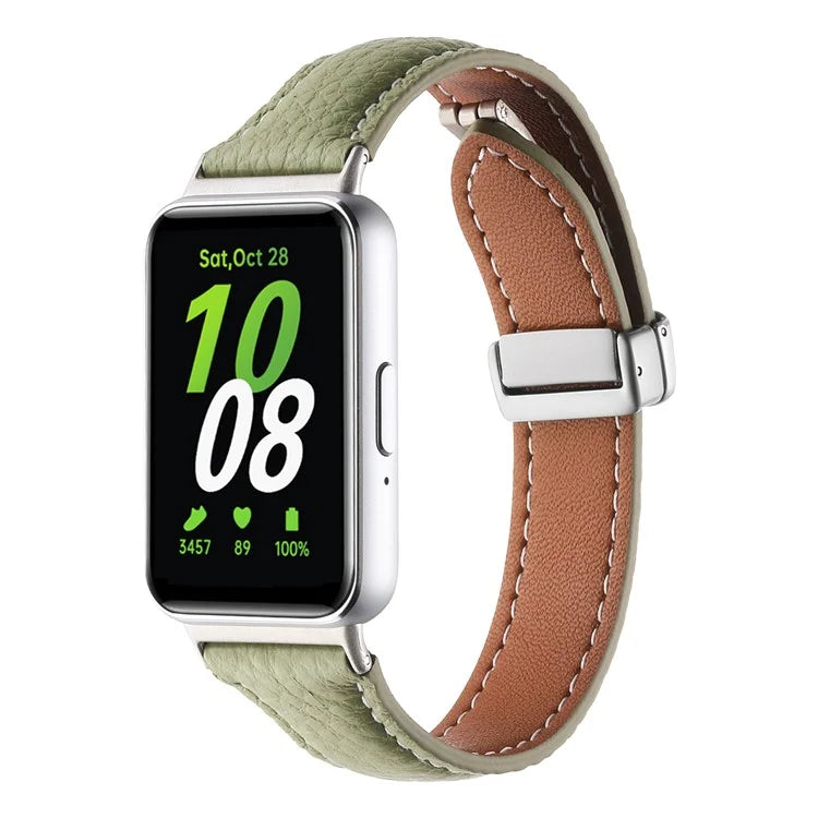 For Samsung Galaxy Fit3 Watch Band Slim Genuine Cow Leather Magnetic Replacement Strap