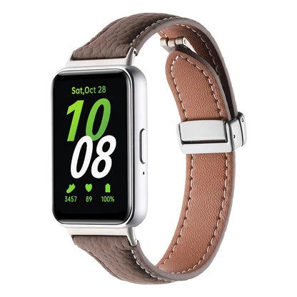 For Samsung Galaxy Fit3 Watch Band Slim Genuine Cow Leather Magnetic Replacement Strap
