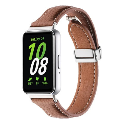 For Samsung Galaxy Fit3 Watch Band Slim Genuine Cow Leather Magnetic Replacement Strap