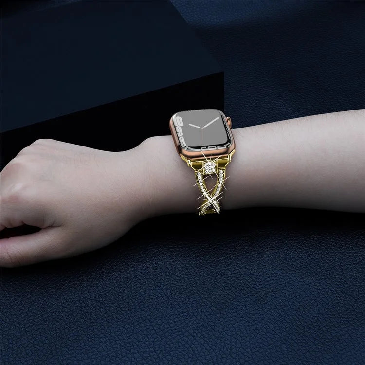 For Apple Watch Series 9 / 8 / 7 41mm / SE (2023) / SE(2022) / SE / 6 / 5 / 4 40mm / 3 / 2 / 1 38mm Rhinestone Cross Metal Strap