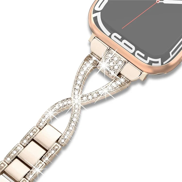 For Apple Watch Series 9 / 8 / 7 41mm / SE (2023) / SE(2022) / SE / 6 / 5 / 4 40mm / 3 / 2 / 1 38mm Rhinestone Cross Metal Strap