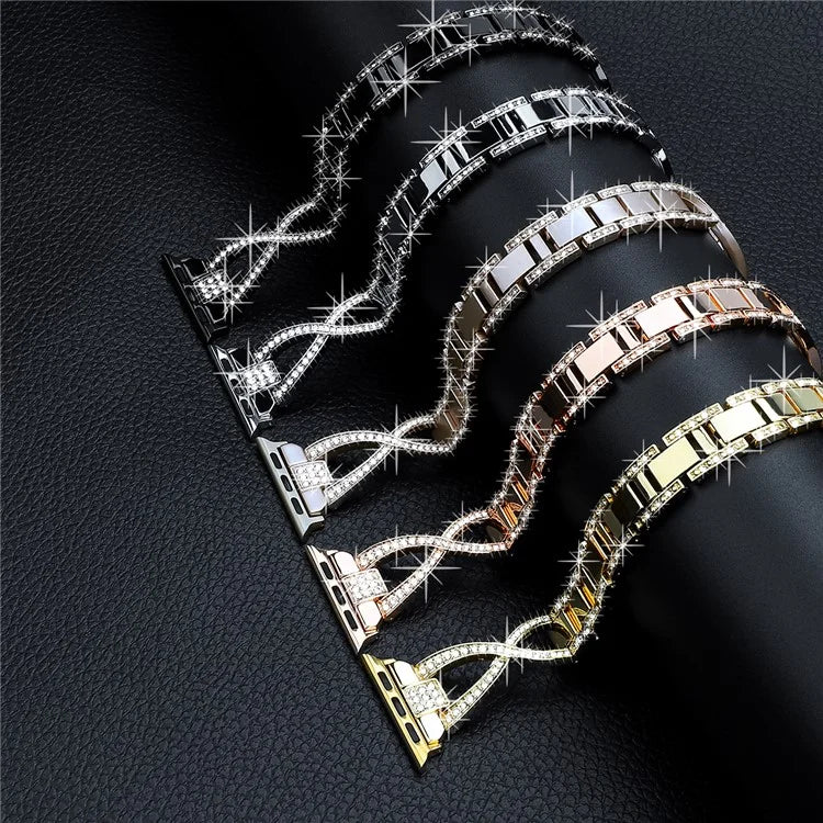 For Apple Watch Series 9 / 8 / 7 41mm / SE (2023) / SE(2022) / SE / 6 / 5 / 4 40mm / 3 / 2 / 1 38mm Rhinestone Cross Metal Strap