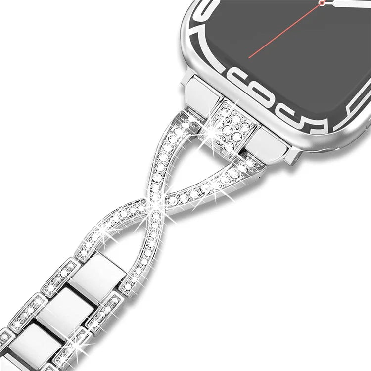 For Apple Watch Series 9 / 8 / 7 41mm / SE (2023) / SE(2022) / SE / 6 / 5 / 4 40mm / 3 / 2 / 1 38mm Rhinestone Cross Metal Strap