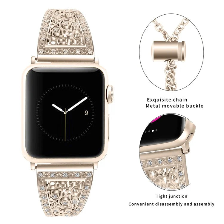 Rhinestones Decor Strap for Apple Watch Series 9 8 7 41mm  /  Series 6 5 4 SE SE (2022) SE (2023) 40mm  /  Series 3 2 1 38mm Alloy Band