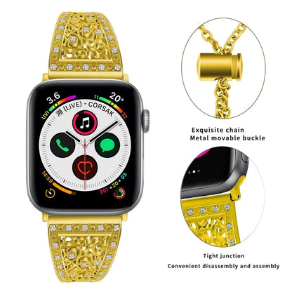 Rhinestones Decor Strap for Apple Watch Series 9 8 7 41mm  /  Series 6 5 4 SE SE (2022) SE (2023) 40mm  /  Series 3 2 1 38mm Alloy Band