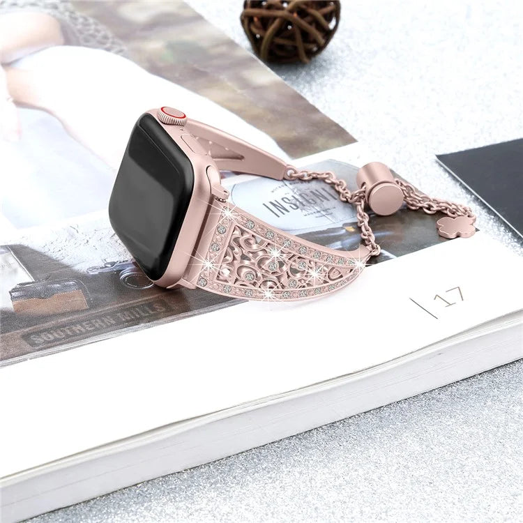 Rhinestones Decor Strap for Apple Watch Series 9 8 7 41mm  /  Series 6 5 4 SE SE (2022) SE (2023) 40mm  /  Series 3 2 1 38mm Alloy Band