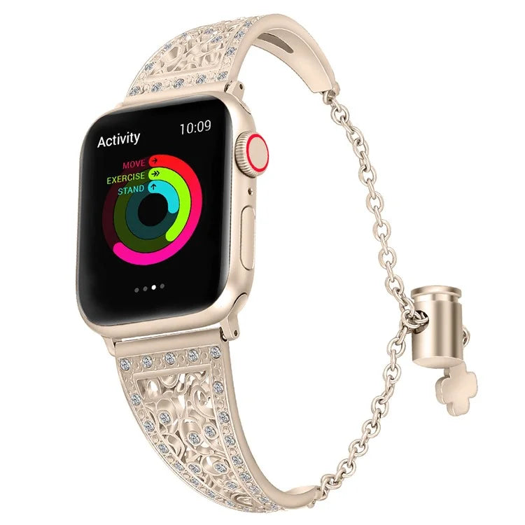 For Apple Watch Ultra 49mm / Ultra 2 49mm / Series 9 / 8 / 7 45mm / 6 / 5 / 4 / SE / SE (2022) / SE (2023) 44mm / 3 / 2 / 1 42mm Floral Slider Bracelet Strap
