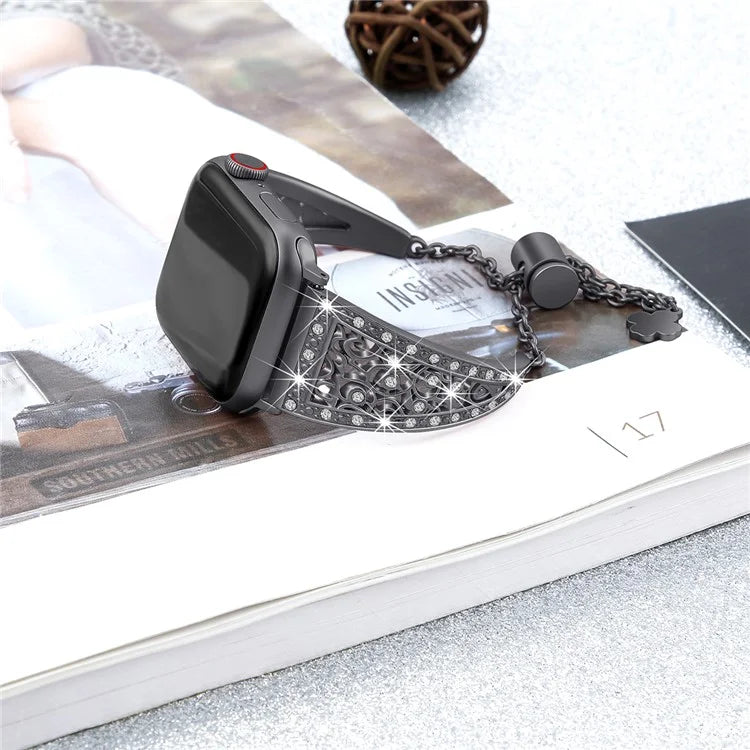 For Apple Watch Ultra 49mm / Ultra 2 49mm / Series 9 / 8 / 7 45mm / 6 / 5 / 4 / SE / SE (2022) / SE (2023) 44mm / 3 / 2 / 1 42mm Floral Slider Bracelet Strap