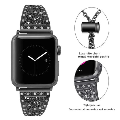 For Apple Watch Ultra 49mm / Ultra 2 49mm / Series 9 / 8 / 7 45mm / 6 / 5 / 4 / SE / SE (2022) / SE (2023) 44mm / 3 / 2 / 1 42mm Floral Slider Bracelet Strap