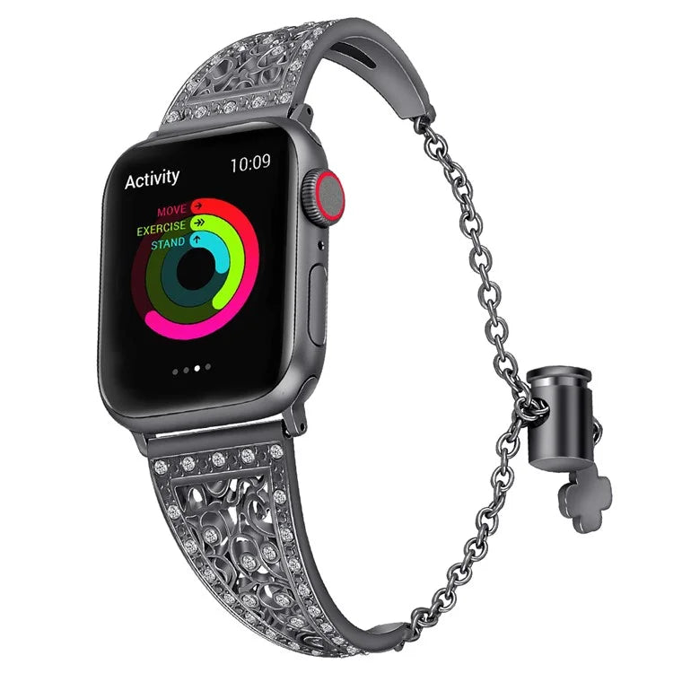 For Apple Watch Ultra 49mm / Ultra 2 49mm / Series 9 / 8 / 7 45mm / 6 / 5 / 4 / SE / SE (2022) / SE (2023) 44mm / 3 / 2 / 1 42mm Floral Slider Bracelet Strap
