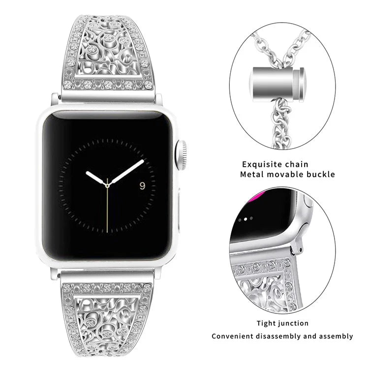 For Apple Watch Ultra 49mm / Ultra 2 49mm / Series 9 / 8 / 7 45mm / 6 / 5 / 4 / SE / SE (2022) / SE (2023) 44mm / 3 / 2 / 1 42mm Floral Slider Bracelet Strap