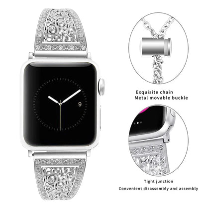 For Apple Watch Ultra 49mm / Ultra 2 49mm / Series 9 / 8 / 7 45mm / 6 / 5 / 4 / SE / SE (2022) / SE (2023) 44mm / 3 / 2 / 1 42mm Floral Slider Bracelet Strap