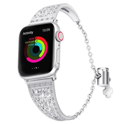 For Apple Watch Ultra 49mm / Ultra 2 49mm / Series 9 / 8 / 7 45mm / 6 / 5 / 4 / SE / SE (2022) / SE (2023) 44mm / 3 / 2 / 1 42mm Floral Slider Bracelet Strap