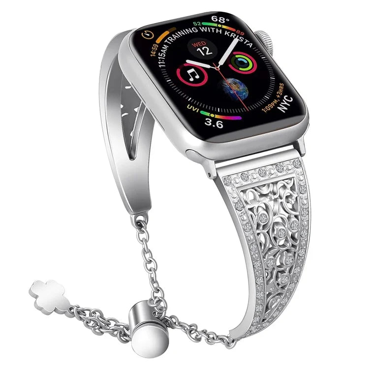 For Apple Watch Ultra 49mm / Ultra 2 49mm / Series 9 / 8 / 7 45mm / 6 / 5 / 4 / SE / SE (2022) / SE (2023) 44mm / 3 / 2 / 1 42mm Floral Slider Bracelet Strap