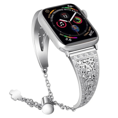 For Apple Watch Ultra 49mm / Ultra 2 49mm / Series 9 / 8 / 7 45mm / 6 / 5 / 4 / SE / SE (2022) / SE (2023) 44mm / 3 / 2 / 1 42mm Floral Slider Bracelet Strap