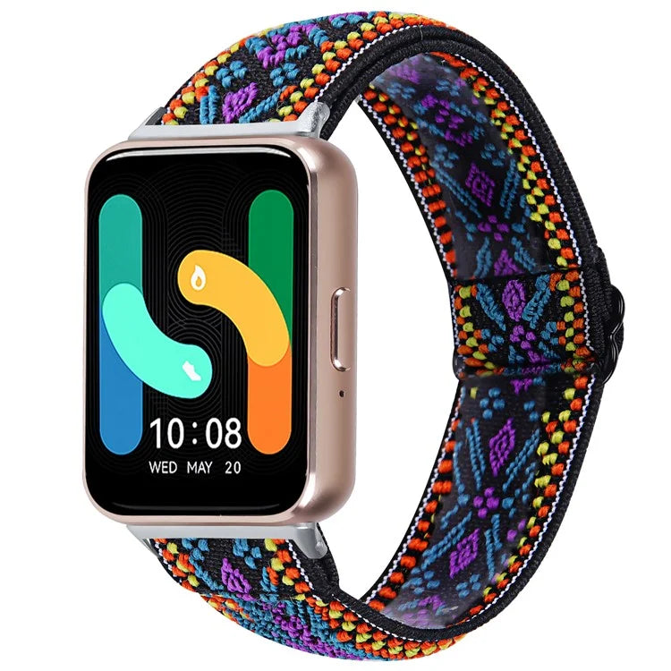 For Samsung Galaxy Fit3 SM-R390 Elastic Watch Strap Fashionable Pattern Wrist Band (Silver Buckle)