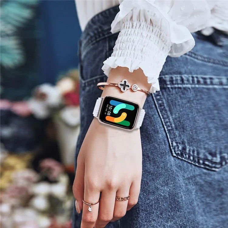 For Samsung Galaxy Fit3 SM-R390 Woven Watch Strap Adjustable Wrist Band with Silver Connector