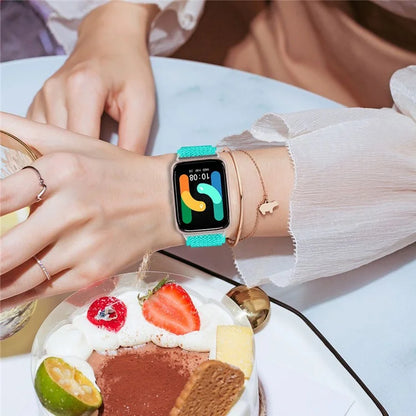 For Samsung Galaxy Fit3 SM-R390 Woven Watch Strap Adjustable Wrist Band with Silver Connector