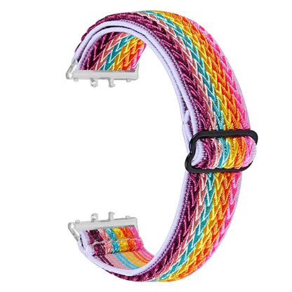 For Samsung Galaxy Fit3 SM-R390 Woven Watch Strap Adjustable Wrist Band with Silver Connector