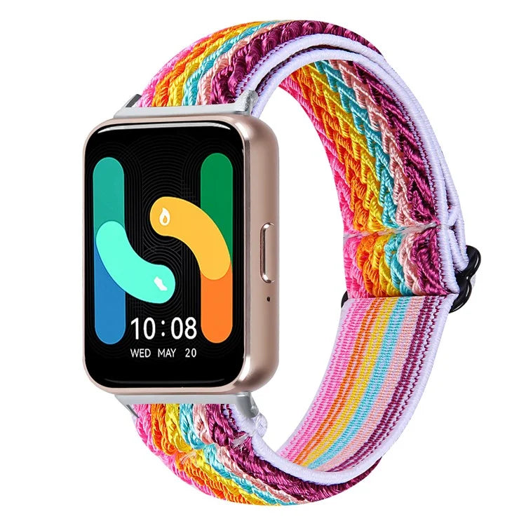 For Samsung Galaxy Fit3 SM-R390 Woven Watch Strap Adjustable Wrist Band with Silver Connector