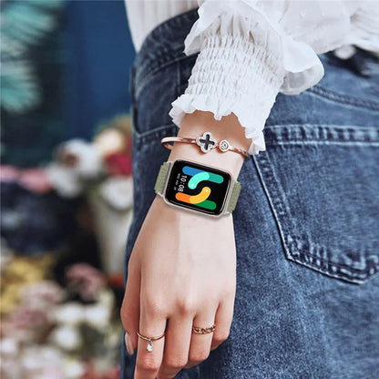 For Samsung Galaxy Fit3 SM-R390 Woven Watch Strap Adjustable Wrist Band with Silver Connector