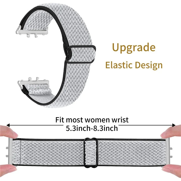 For Samsung Galaxy Fit3 SM-R390 Woven Watch Strap Adjustable Wrist Band with Silver Connector