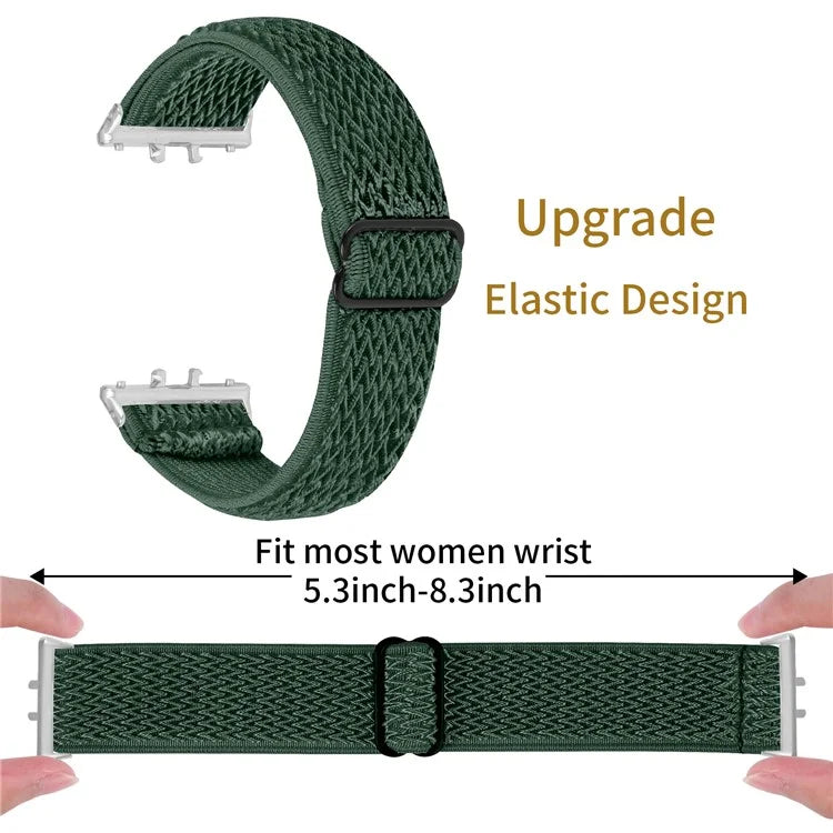 For Samsung Galaxy Fit3 SM-R390 Woven Watch Strap Adjustable Wrist Band with Silver Connector