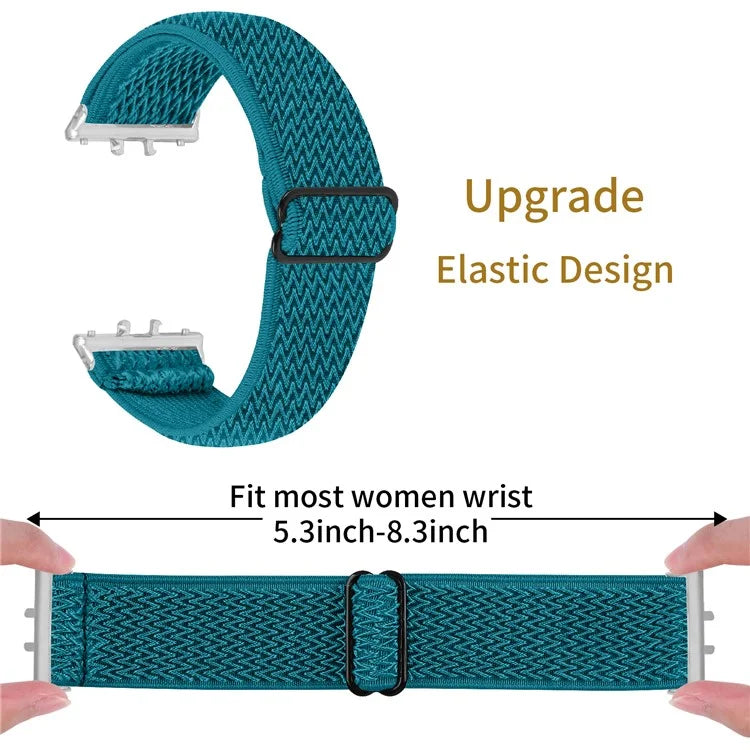 For Samsung Galaxy Fit3 SM-R390 Woven Watch Strap Adjustable Wrist Band with Silver Connector