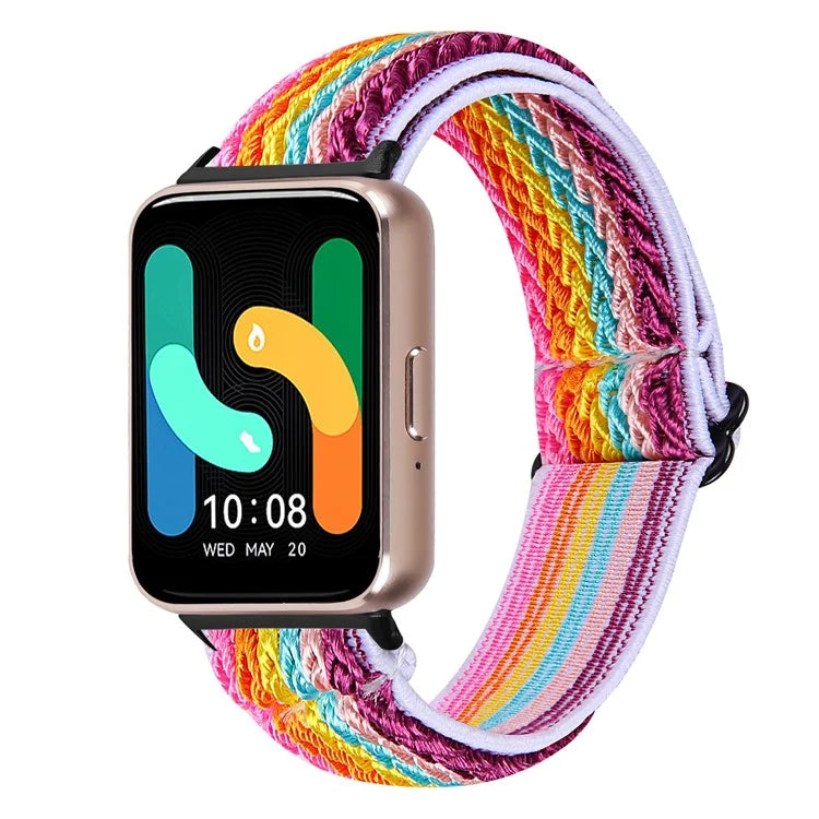 For Samsung Galaxy Fit3 SM-R390 Woven Watch Strap Elastic Wrist Band, Black Connector