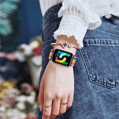 For Samsung Galaxy Fit3 SM-R390 Woven Watch Strap Elastic Wrist Band, Black Connector