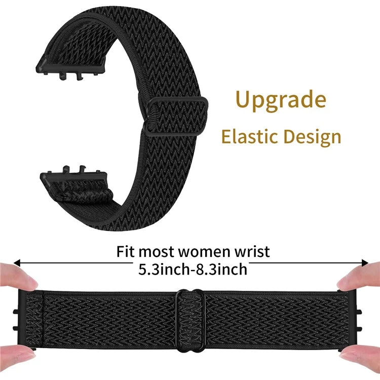 For Samsung Galaxy Fit3 SM-R390 Woven Watch Strap Elastic Wrist Band, Black Connector