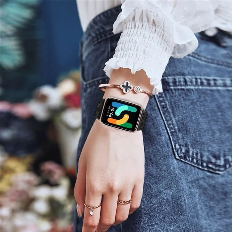 For Samsung Galaxy Fit3 SM-R390 Woven Watch Strap Elastic Wrist Band, Black Connector